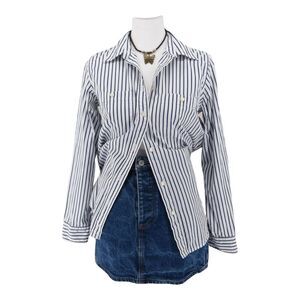 Lauren Ralph Lauren Women's Boyfriend Blue White Stripe Button Shirt Preppy S P